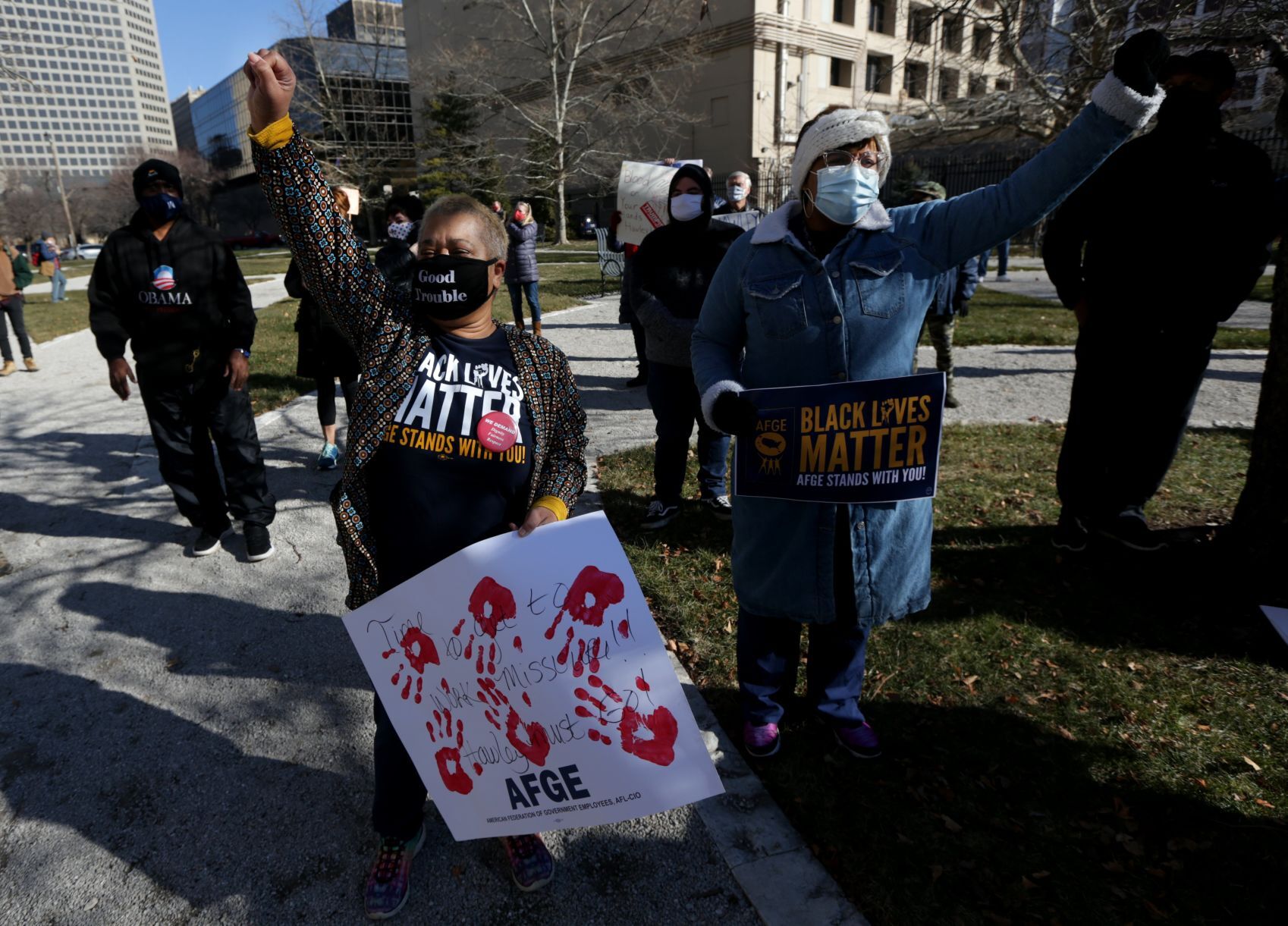 Demonstrators demand Hawley's resignation at downtown protest